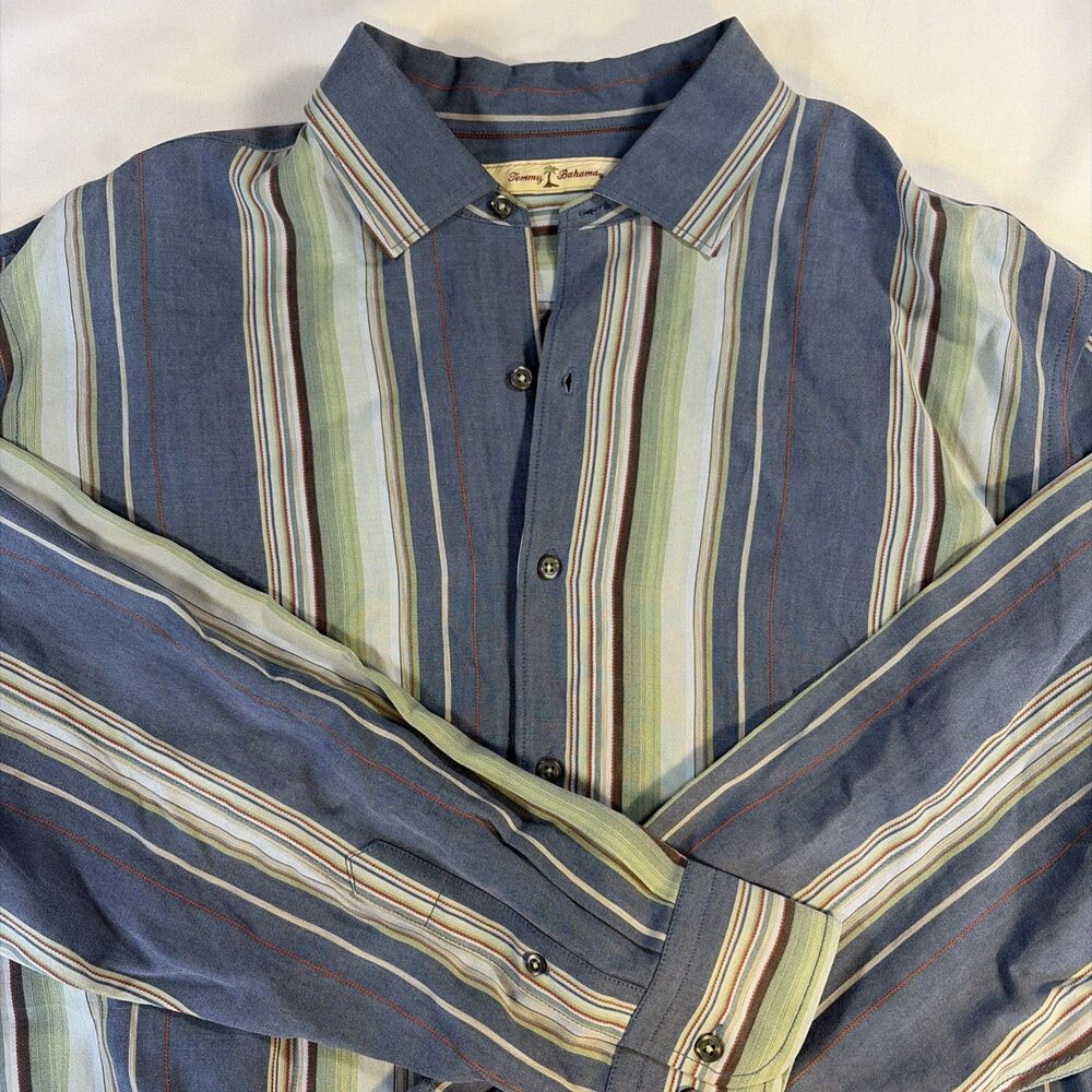 Tommy Bahama Button Down Long Sleeve Shirt Striped Tencel Lyocell Mens XL